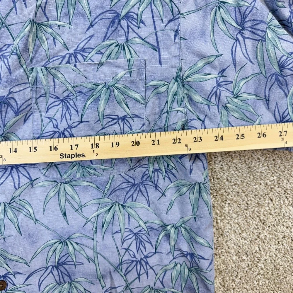 Tommy Bahama Mens‎ Large 100% Silk Blue Bamboo Leaf Print Hawaiian Camp Shirt